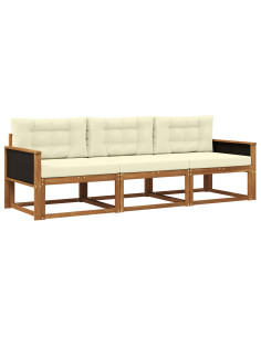 Set di divani da esterno con cuscino 3 pcs Naturale e Crema