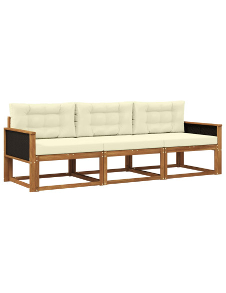 Set di divani da esterno con cuscino 3 pcs Naturale e Crema