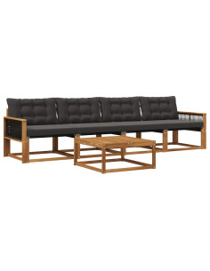 Set di divani da esterno con cuscino 5 pcs Naturale e Nero