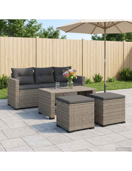Poggiapiedi da giardino con cuscino 2 pcs Grigio polyrattan