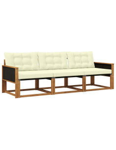 Set di divani da esterno con cuscino 3 pcs Naturale e Crema