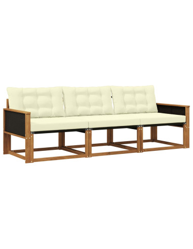 Set di divani da esterno con cuscino 3 pcs Naturale e Crema