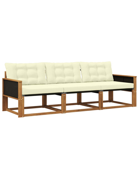 Set di divani da esterno con cuscino 3 pcs Naturale e Crema