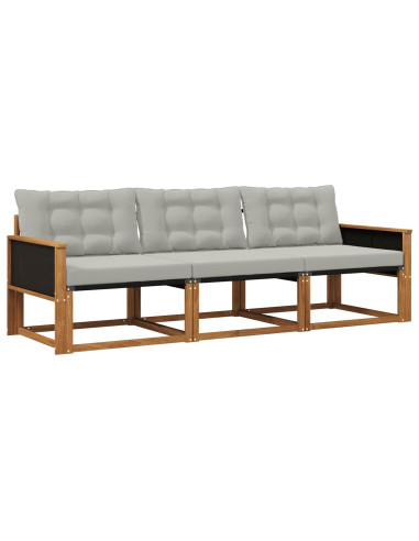 Set di divani da esterno 3 pcs Naturale e Grigio Chiaro