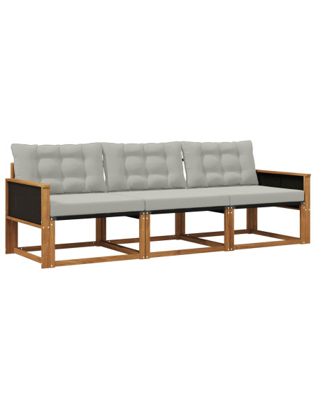 Set di divani da esterno 3 pcs Naturale e Grigio Chiaro