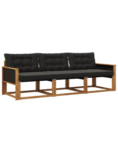 Set di divani da esterno con cuscino 3 pcs Naturale e Nero
