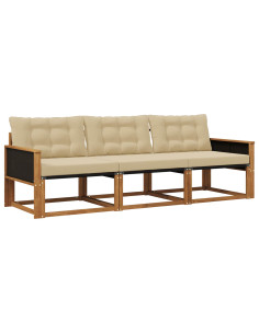 Set di divani da esterno con cuscino 3 pcs Naturale e Beige