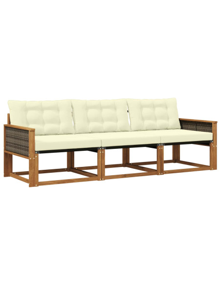 Set di divani da esterno con cuscino 3 pcs Naturale e Crema