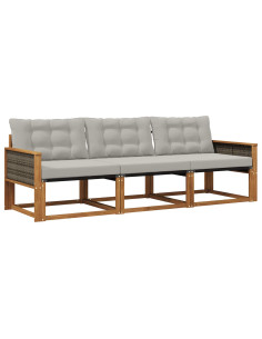 Set di divani da esterno 3 pcs Naturale e Grigio Chiaro