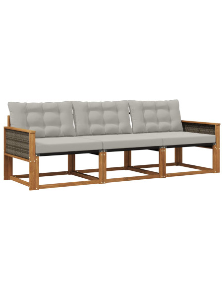 Set di divani da esterno 3 pcs Naturale e Grigio Chiaro