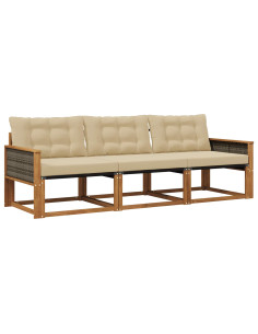 Set di divani da esterno con cuscino 3 pcs Naturale e Beige