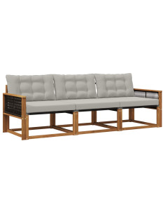 Set di divani da esterno 3 pcs Naturale e Grigio Chiaro