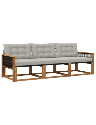 Set di divani da esterno 3 pcs Naturale e Grigio Chiaro