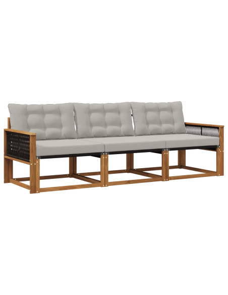 Set di divani da esterno 3 pcs Naturale e Grigio Chiaro