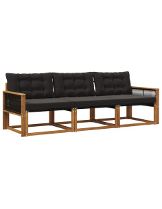 Set di divani da esterno con cuscino 3 pcs Naturale e Nero