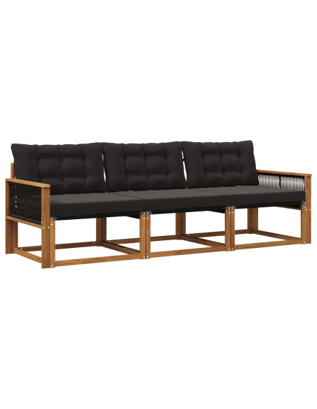 Set di divani da esterno con cuscino 3 pcs Naturale e Nero