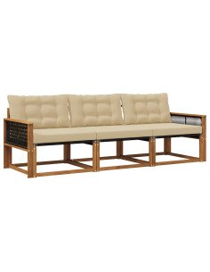 Set di divani da esterno con cuscino 3 pcs Naturale e Beige