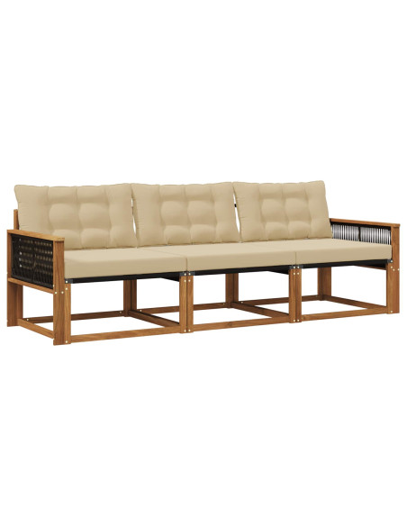 Set di divani da esterno con cuscino 3 pcs Naturale e Beige