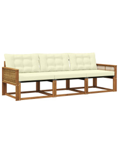 Set di divani da esterno con cuscino 3 pcs Naturale e Crema