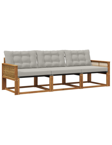 Set di divani da esterno 3 pcs Naturale e Grigio Chiaro