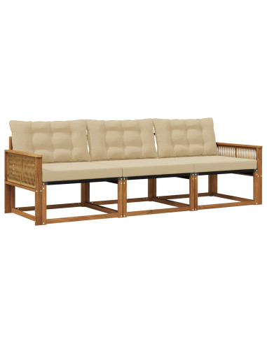 Set di divani da esterno con cuscino 3 pcs Naturale e Beige