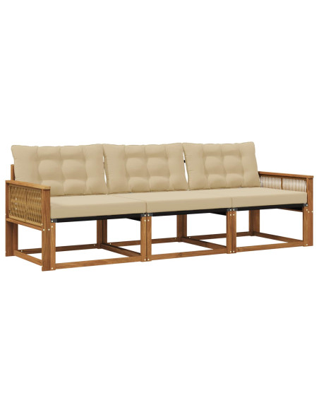 Set di divani da esterno con cuscino 3 pcs Naturale e Beige