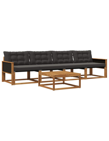 Set di divani da esterno con cuscino 5 pcs Naturale e Nero