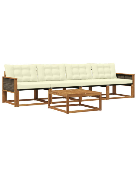 Set di divani da esterno con cuscino 5 pcs Naturale e Crema