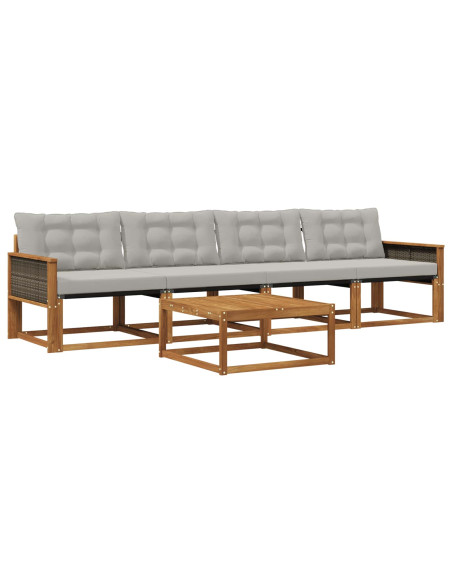 Set di divani da esterno 5 pcs Naturale e Grigio Chiaro