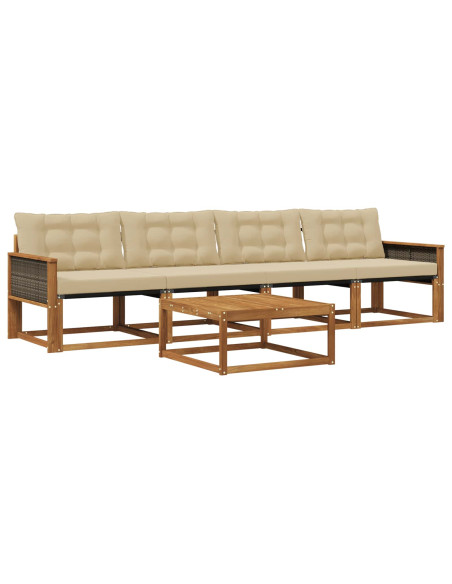 Set di divani da esterno con cuscino 5 pcs Naturale e Beige