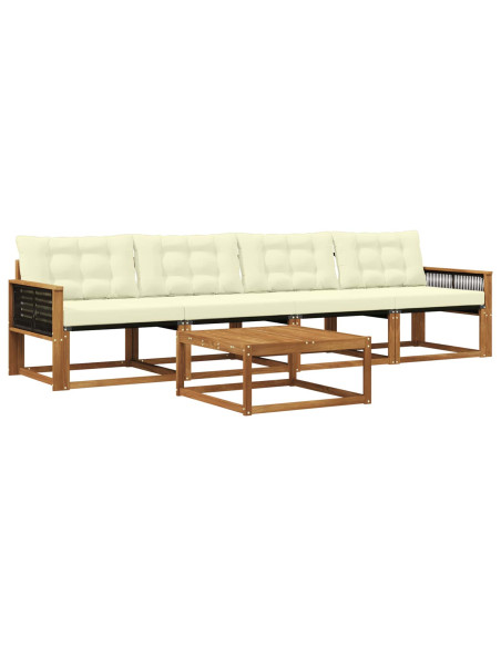 Set di divani da esterno con cuscino 5 pcs Naturale e Crema