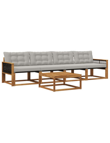 Set di divani da esterno 5 pcs Naturale e Grigio Chiaro