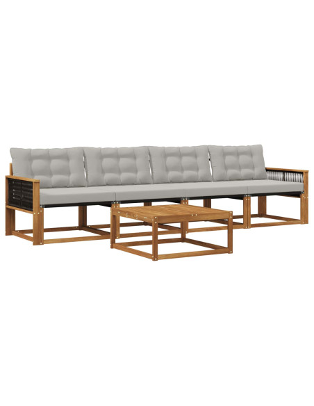 Set di divani da esterno 5 pcs Naturale e Grigio Chiaro