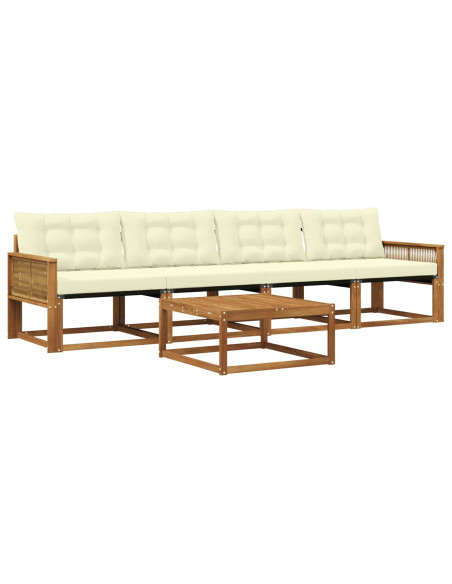 Set di divani da esterno con cuscino 5 pcs Naturale e Crema