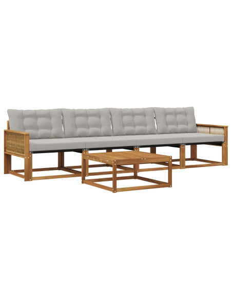 Set di divani da esterno 5 pcs Naturale e Grigio Chiaro