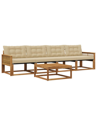 Set di divani da esterno con cuscino 5 pcs Naturale e Beige