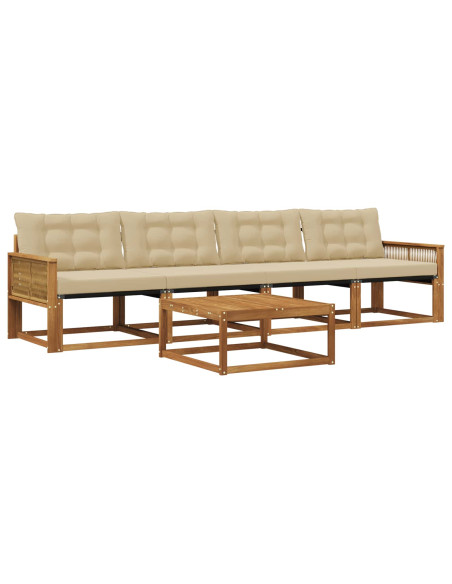 Set di divani da esterno con cuscino 5 pcs Naturale e Beige