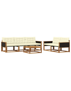 Set di divani da esterno con cuscino 6 pcs Naturale e Crema