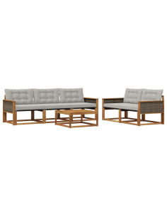 Set di divani da esterno 6 pcs Naturale e Grigio Chiaro