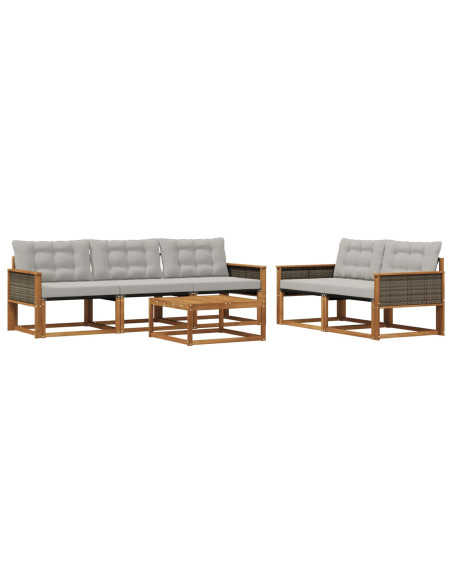 Set di divani da esterno 6 pcs Naturale e Grigio Chiaro