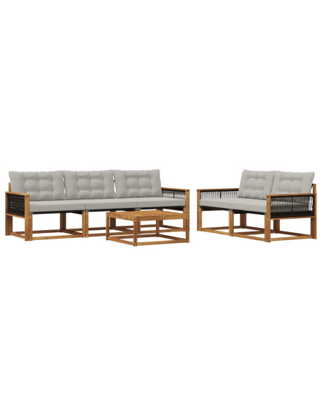 Set di divani da esterno 6 pcs Naturale e Grigio Chiaro