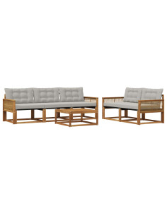 Set di divani da esterno 6 pcs Naturale e Grigio Chiaro