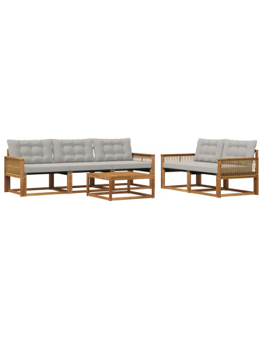 Set di divani da esterno 6 pcs Naturale e Grigio Chiaro