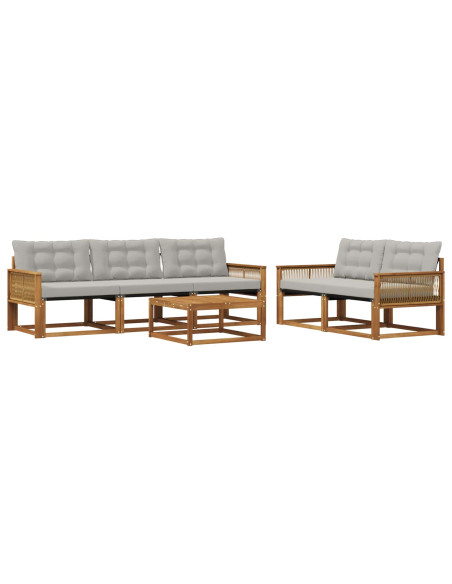 Set di divani da esterno 6 pcs Naturale e Grigio Chiaro