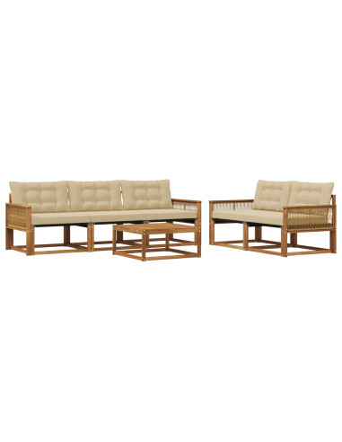 Set di divani da esterno con cuscino 6 pcs Naturale e Beige