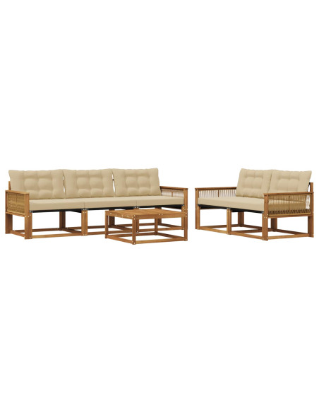 Set di divani da esterno con cuscino 6 pcs Naturale e Beige