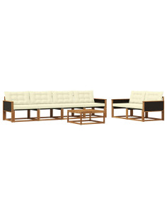 Set di divani da esterno con cuscino 7 pcs Naturale e Crema