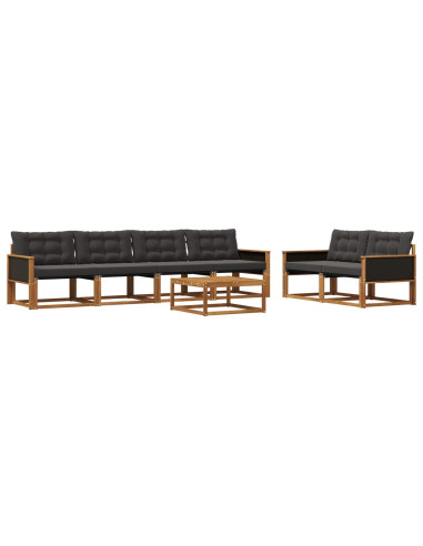 Set di divani da esterno con cuscino 7 pcs Naturale e Nero