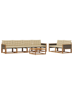 Set di divani da esterno con cuscino 7 pcs Naturale e Beige