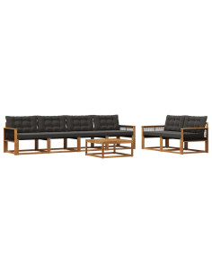 Set di divani da esterno con cuscino 7 pcs Naturale e Nero